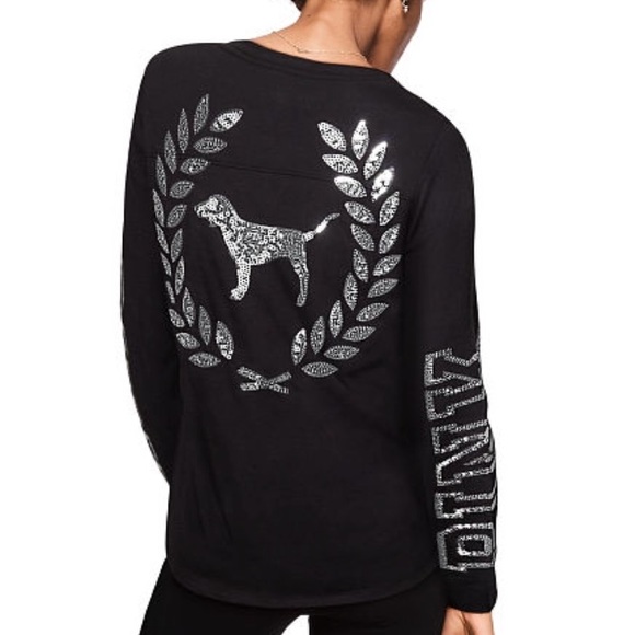 PINK Victoria's Secret Tops - Pink VS football silver bling tee